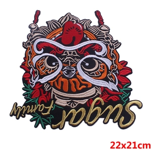 Patch brodé tête de lion punk Sugar Family écusson thermocollant 22x21cm