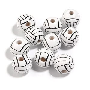 Set of 10 volleyball pattern wooden round beads for DIY jewelry and sports crafts