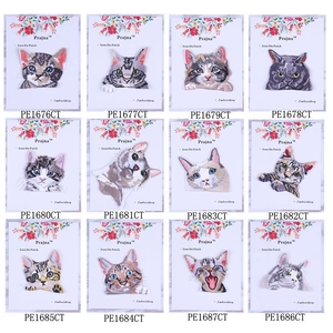 Cute Cat Head Embroidery Patches Iron On Patch For Clothing Decoration DIY Animal Cloth Sticker Washable Apparel Accessories