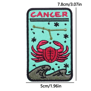 Cancer Sternzeichen Aufnäher mit roter Krabbe und Goldsternen für Bekleidung
