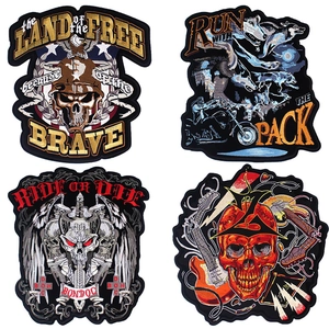 Large Punk Biker Embroidery Patches Skull Wolf Eagle Pattern Hot Melt Adhesive Iron On Patches For Jackets Clothing Accessories