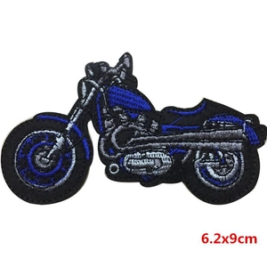 Blue and black motorcycle embroidered patch for clothing with dimensions 6.2x9cm