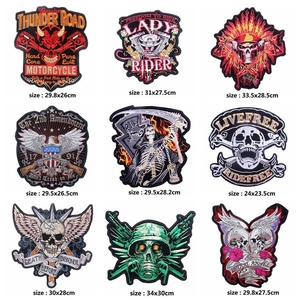 Large Punk Rock Biker Embroidered Patch For Jacket Vest DIY Clothing Decoration Gothic Skull Reaper Military Wings Back Patch