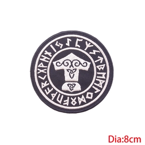 8cm Viking Mjölnir embroidered patch with Nordic rune circle and white stitched edge