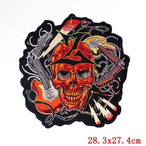 Large rock skull and guitar embroidered punk back patch for jackets 28.3x27.4cm