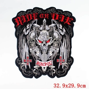 Large punk motorcycle skull wings embroidery patch with Ride or Die text for jackets