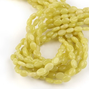 Flache ovale hellgelb-grüne Jadeit-Steinperlen für DIY-Schmuckherstellung und Armbänder