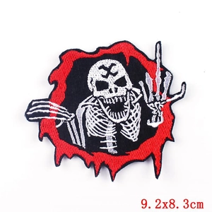 Punk skeleton embroidery patch with middle finger gesture for DIY clothing 9.2x8.3cm