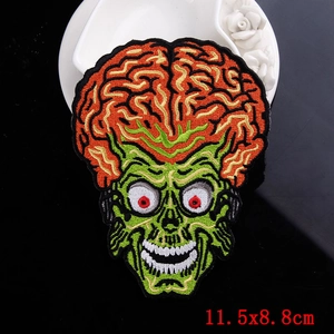 Borduurpatch Mars Attacks alien voor kleding DIY, maat 11,5x8,8 cm op zwarte achtergrond