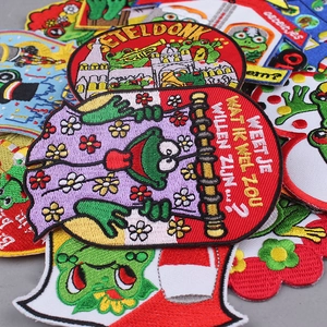 Cartoon frog embroidery patches for Oeteldonk Carnival clothing with floral patterns