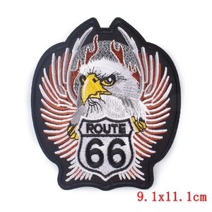 Embroidered eagle Route 66 patch for DIY clothing decoration and repair 9.1x11.1cm