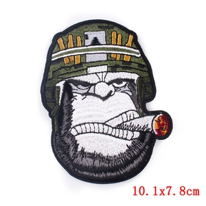 Tactical gorilla embroidery patch with helmet and cigar for DIY apparel, 10.1x7.8cm