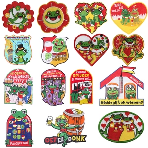 Cartoon Frog Embroidered Patches For Oeteldonk Carnival Clothes DIY Decor Iron On Patch For Jackets Backpacks Accessory