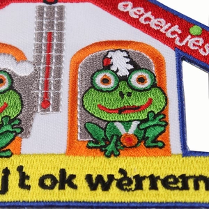 Embroidered Oeteldonk carnival frog patch for DIY clothing accessories with vibrant threads