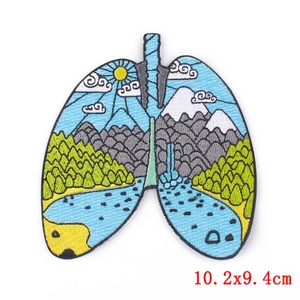 Artistic lung-shaped embroidery patch featuring nature scenery, size 10.2x9.4cm