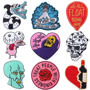 9-piece set of punk style embroidered patches featuring various pop culture characters