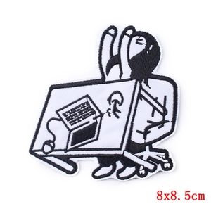 Patch brodé punk noir et blanc 8x8,5cm squelette pour décoration de vêtements