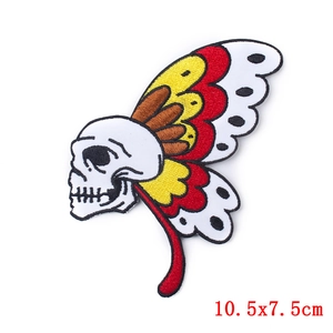 Patch brodé tête de mort papillon pour décoration vêtements DIY 10,5x7,5cm