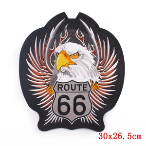 Grand écusson brodé Route 66 et tête d'aigle pour vestes DIY, 30x26,5 cm