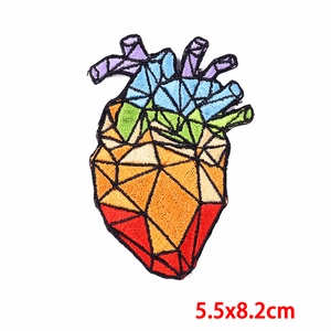 5.5x8.2cm Colorful geometric heart shape embroidery patch for clothing accessories