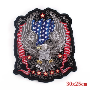 Grand écusson brodé aigle américain 30x25cm avec drapeau pour vestes en jean biker