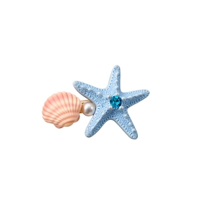 Fresh starfish and pearl hair clip with blue rhinestone for ocean vacation beach style