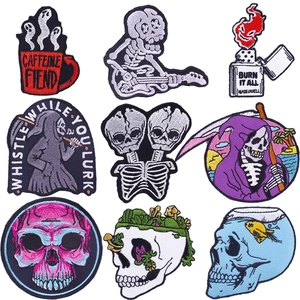 Punk Rock Skull Embroidered Patches For Clothing Iron On Grim Reaper Skeleton Patch For Jackets Backpacks DIY Decoration