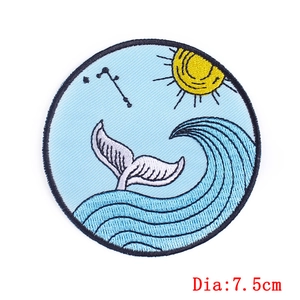 7.5cm whale tail and ocean waves embroidered patch for DIY clothing accessories