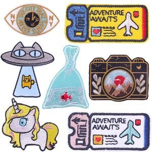 Cartoon Embroidered Patches For Clothing DIY Iron On Travel Ticket UFO Cat Decorative Embroidery Appliques Accessory