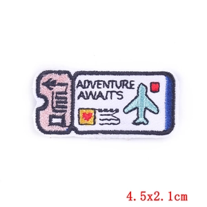 Adventure Awaits airplane embroidered patch 4.5x2.1cm for DIY clothing decoration