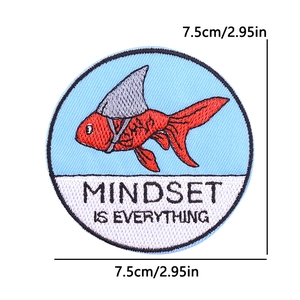 Round whale and goldfish embroidery patch with Mindset is Everything quote 7.5cm