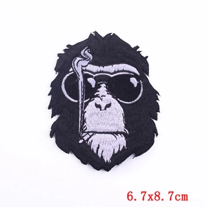 Punk gorilla embroidery patch with sunglasses and cigar, 6.7x8.7cm clothing applique
