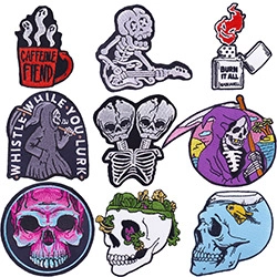 Set of 9 punk skull and clown embroidered patches with detailed texture for DIY clothing