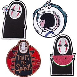 Detailed embroidery texture of No Face and dragon patches for DIY clothing customization