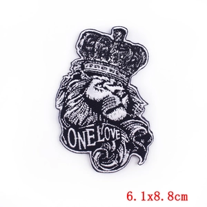 Lion crown embroidery patch with One Love text, black and white punk style DIY accessory