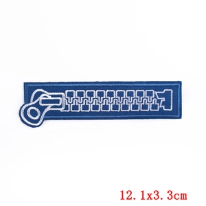 Blue and white zipper embroidered patch for clothing DIY decoration 12.1x3.3cm