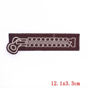Brown rectangular embroidered zipper patch 12.1x3.3cm for DIY clothing decoration