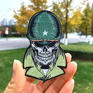 Military punk skull clown embroidered patch with green helmet for DIY denim jackets