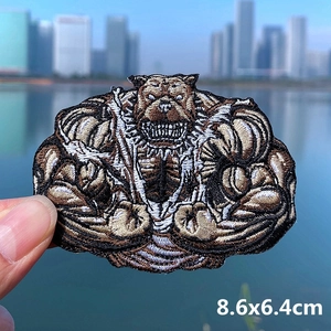 Macro view of muscular bulldog embroidery patch with fine stitching details 8.6x6.4cm