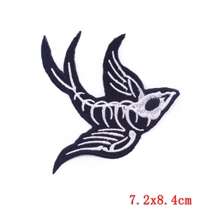 Embroidered skull swallow patch 7.2x8.4cm iron-on animal skeleton applique for DIY clothes