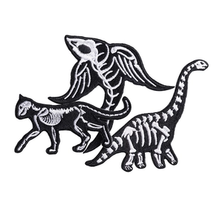 Three-piece animal skeleton embroidery patches for DIY clothing in black and white style