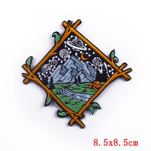 Adventure landscape embroidery patch with snow mountains and rivers for DIY clothing