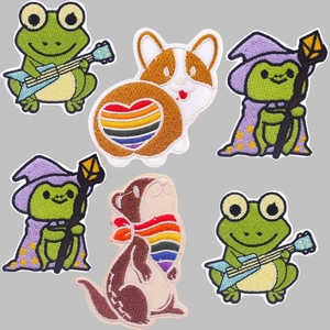 Rainbow Animal Embroidery Patches Frog Wizard Corgi Otter Iron On Patches For Clothing DIY Sewing Decorative Appliques