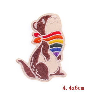 Embroidered animal patch otter with rainbow scarf DIY iron-on applique 4.4x6cm