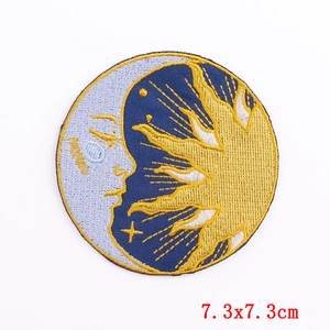 7.3cm sun and moon embroidery patch with purple moon and golden sun for clothing DIY