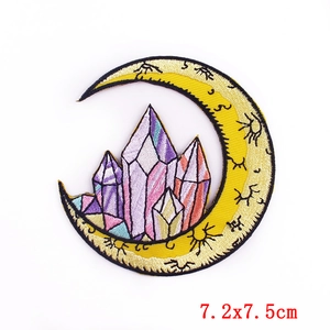 Crescent moon and crystal embroidery patch with celestial sun motifs for DIY t-shirts