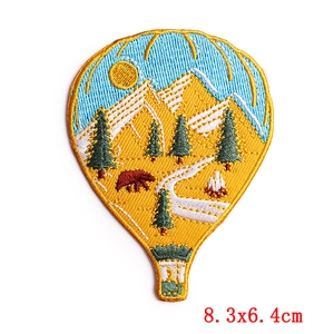Hot air balloon embroidery patch featuring mountain and bear for DIY clothing