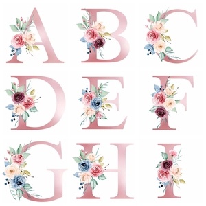 Patch Thermocollant Alphabet Floral Aquarelle Lettre Rose Dégradé Autocollants pour Vêtements DIY T-Shirt