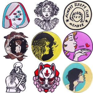 Fashion Girl Embroidery Patch DIY Clothing Iron On Patch Cartoon Skull Moon Decorative Fabric Applique For T-Shirt Bag