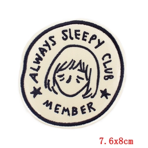 7.6x8cm Always Sleepy Club Member embroidered patch with cat cartoon character